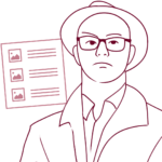 line drawing of man in a hat and Easy Read page