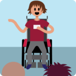 Young person giving a speech in a wheelchair