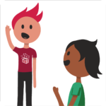 1 person waving at another.